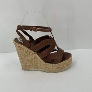 YSL Yves Saint St Laurent Malo wedge platform espadrille sandal shoe 37.5 7